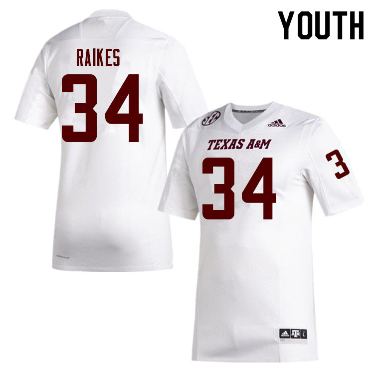 Youth #34 Isaiah Raikes Texas A&M Aggies College Football Jerseys Sale-White - Click Image to Close